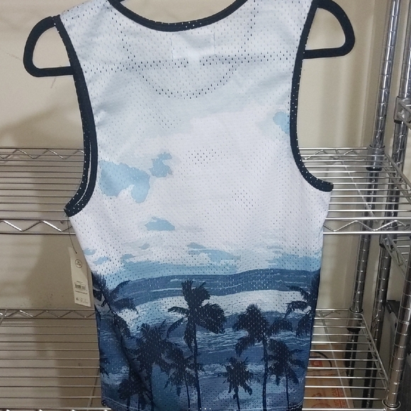 No Boundaries Blue and White Palm Tree Tank Top - Picture 4 of 5